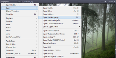 Showing the options for opening files in PotPlayer